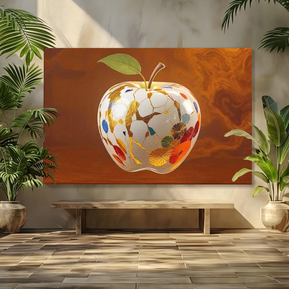 Tablou canvas cu tablou canvas cu mar alb si motive aurii, fara rama, pe sasiu de lemn